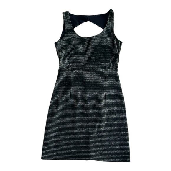 Womens Dress Size Medium Black Metallic Gold Stripe Soft Goth Professional Party - Picture 1 of 7